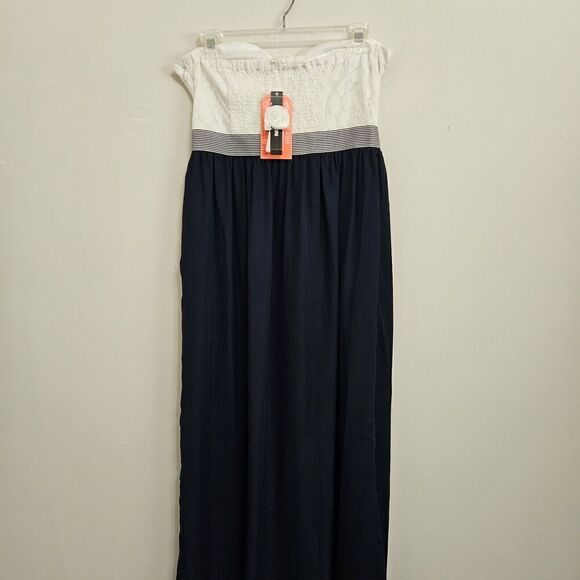 Gianni Bini Womens Medium Strapless Blue Maxi Dress With White Lace Bodice NWT - Picture 3 of 12